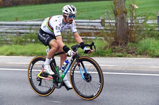 OUDENAARDE, BELGIUM - APRIL 04: Julian Alaphilippe of France and Team Deceuninck - Quick-Step during the 105th Ronde van Vlaanderen - Tour of Flanders 2021, Men's Elite a 251,5km race from Antwerp to Oudenaarde / #RVV21 / #rondevanvlaanderen / #tourofflanders / on April 04, 2021 in Oudenaarde, Belgium. (Photo by Nico Vereecken - Pool/Getty Images)