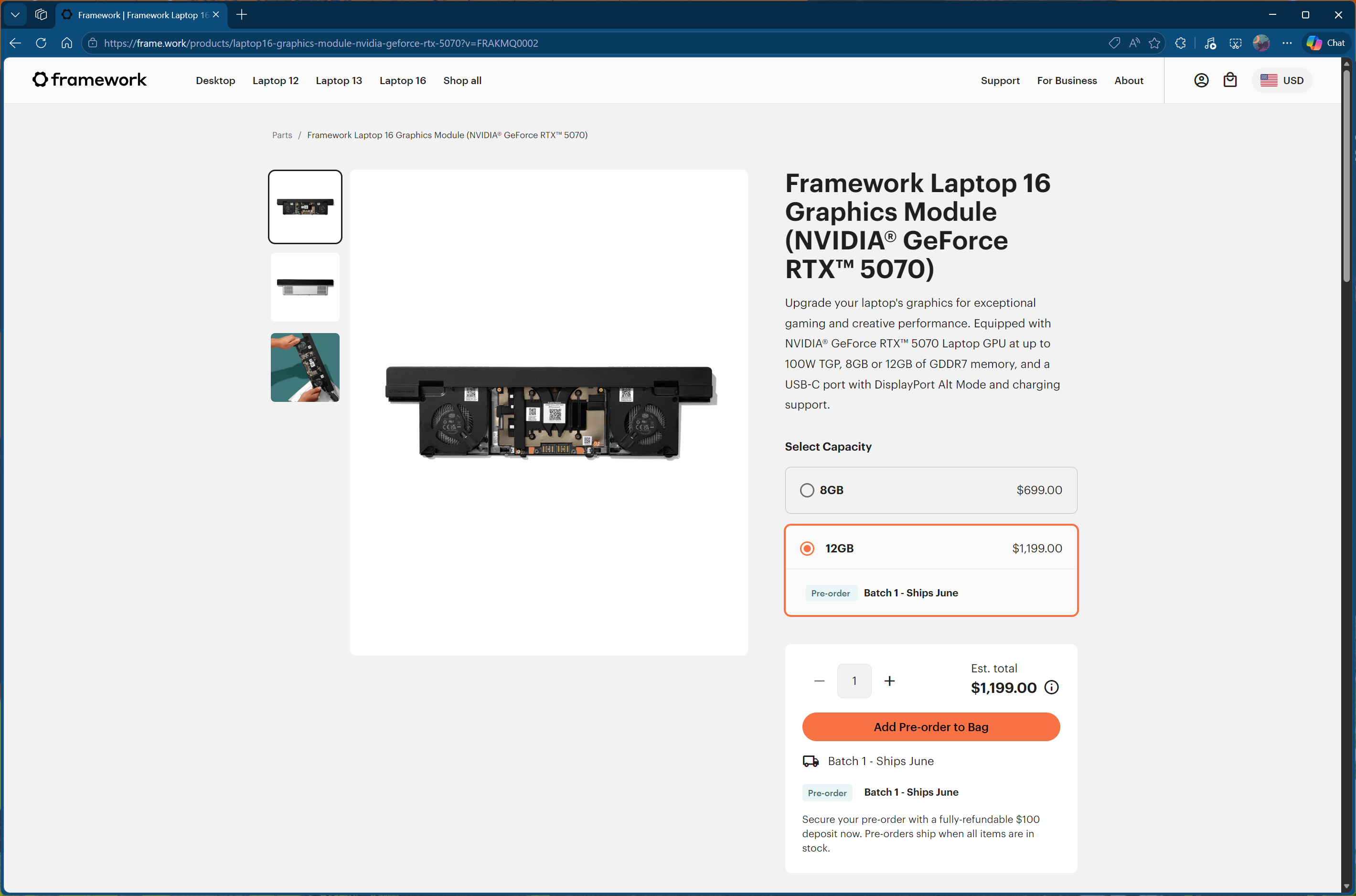 Framework Laptop 16 Graphics Module - RTX 5070