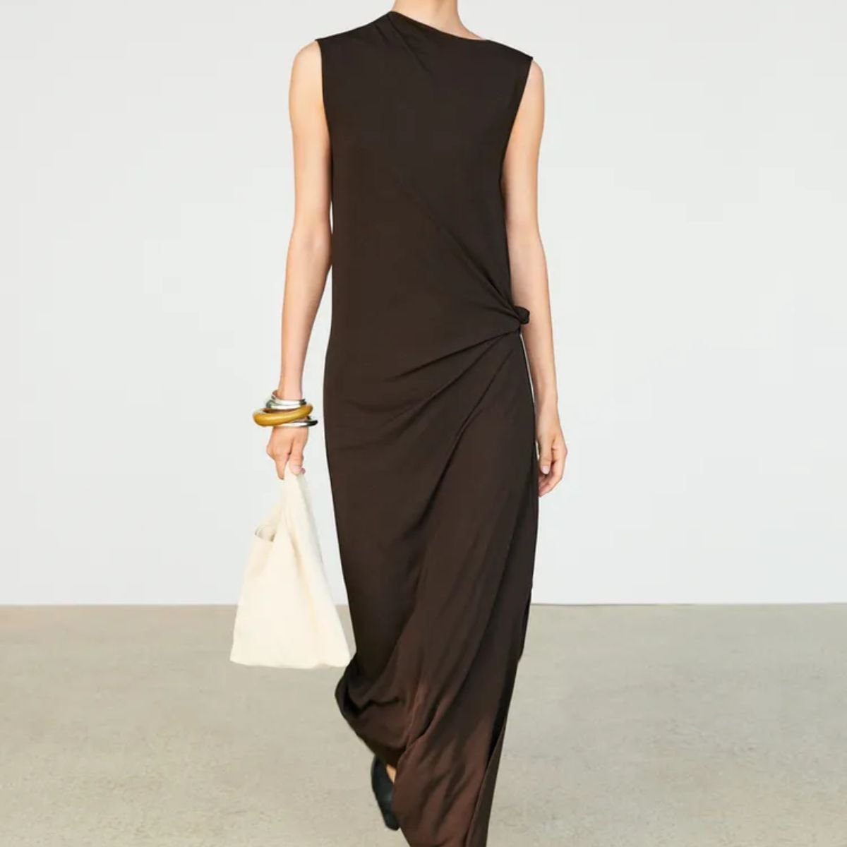 Massimo Dutti, Asymmetric Ruched Midi Dress