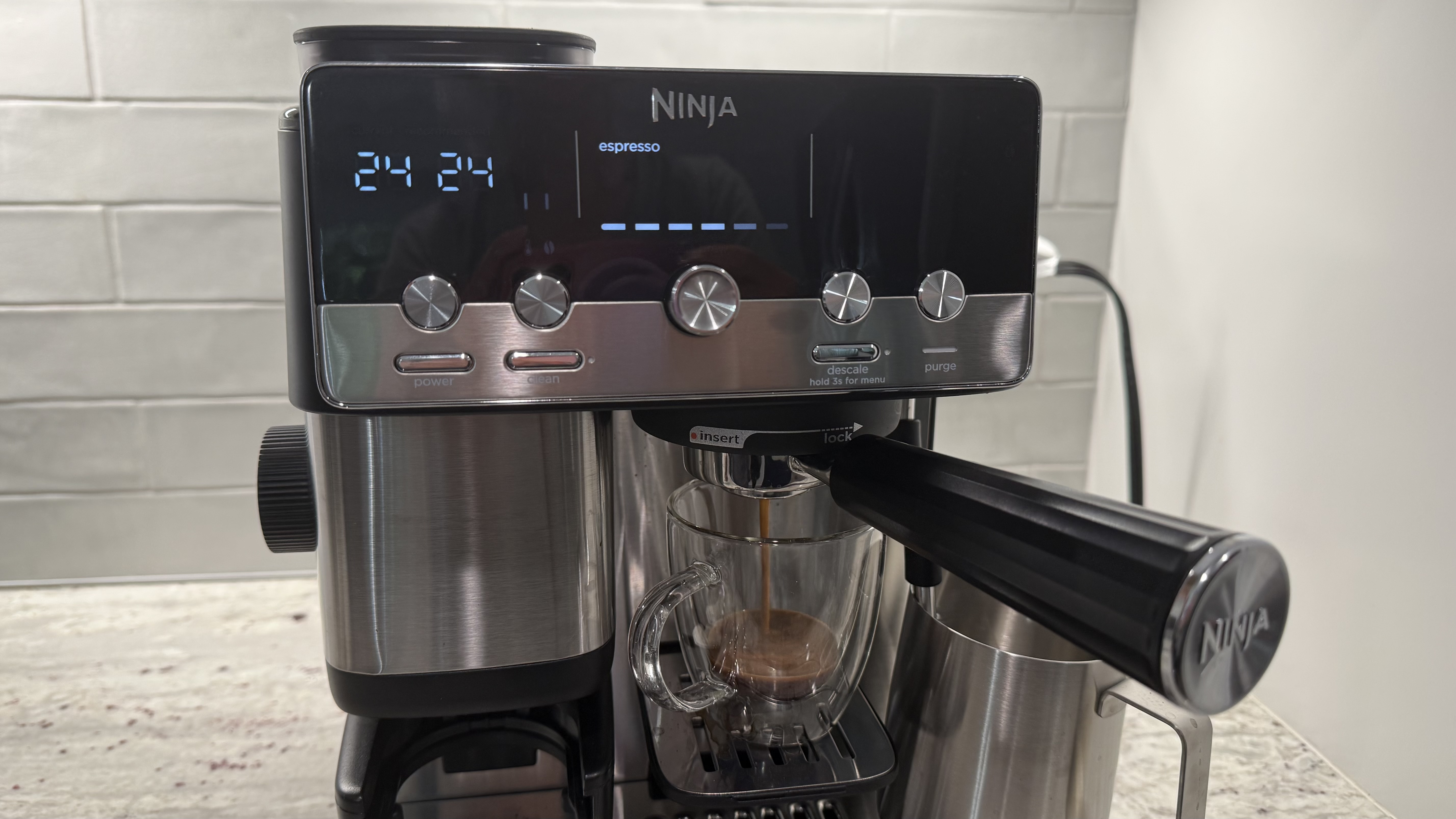 Ninja Luxe Café Mini Espresso Machine brewing espresso