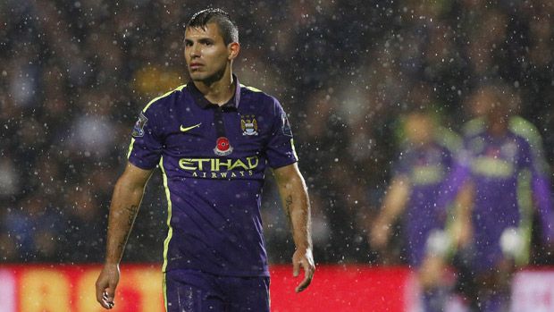 Sergio Aguero in rain