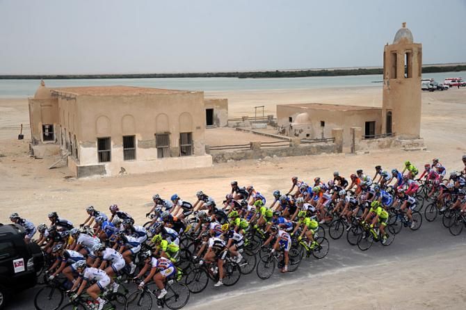 The peloton in action during stage 3 of the Ladies Tour of Qatar.