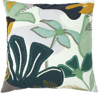 eli patchwork embroidered square cushion in multicolour