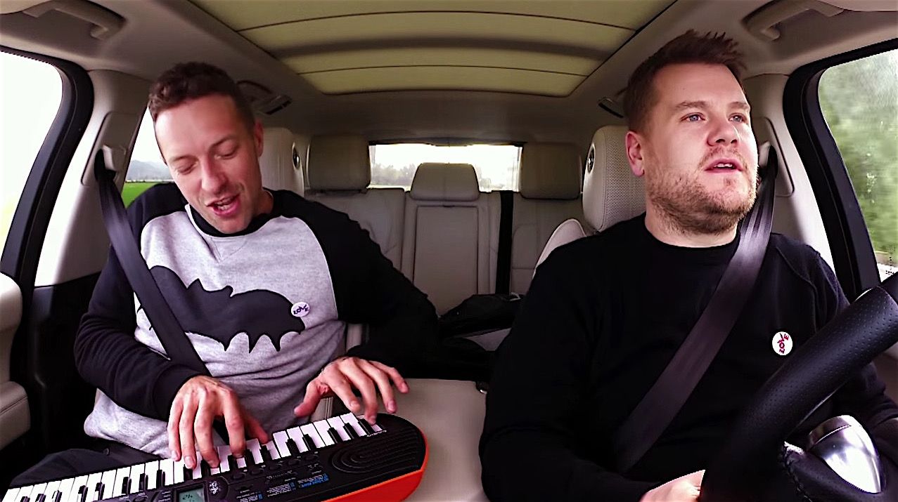 James Corden gives Chris Martin a lift