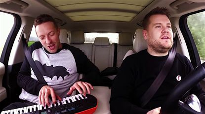 James Corden gives Chris Martin a lift