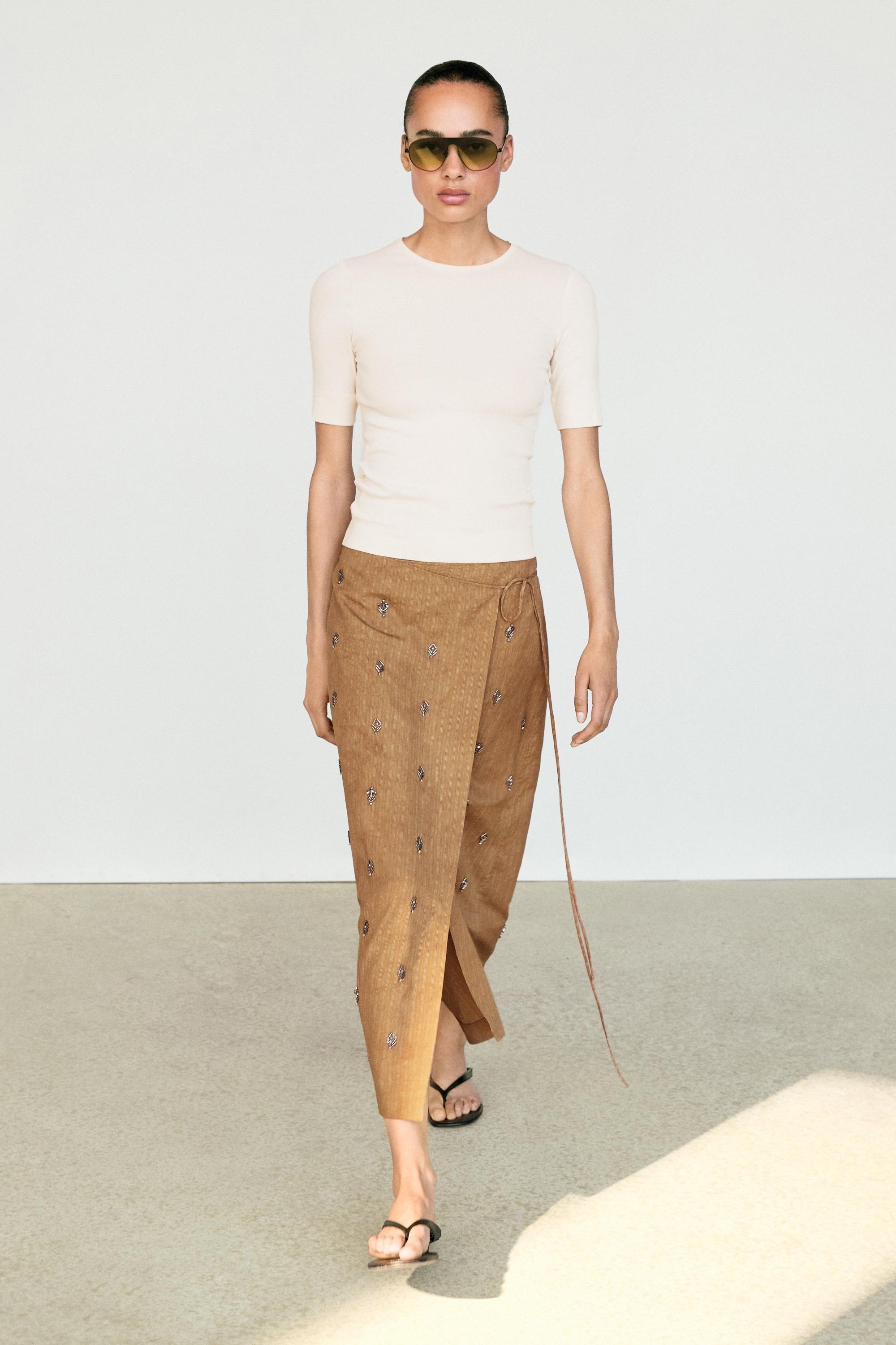 Massimo Dutti, Midi Pareo Skirt With Appliqu&amp;eacute;s