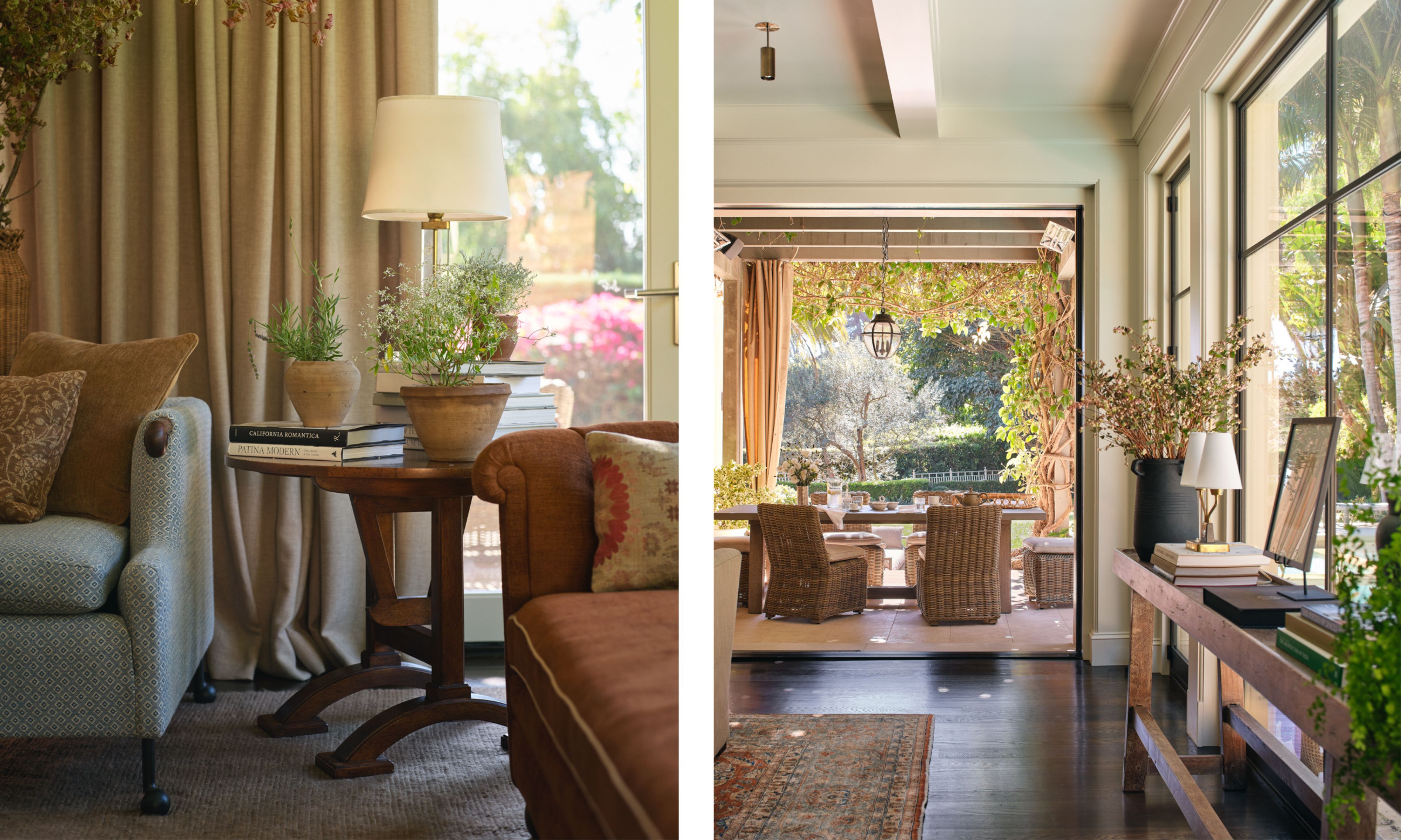 two side by side images from Lea Schein's indoor outdoor inspired LA home