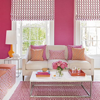 living room decorate with hot pink and orange