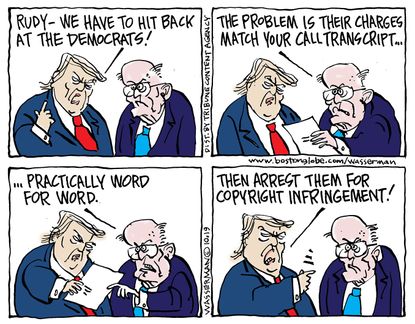 Political Cartoon U.S. Trump Giuliani Ukraine Call Copyright Infringement