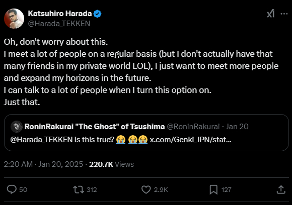 Katsuhiro Harada stating he isn't leaving Bandai Namco.