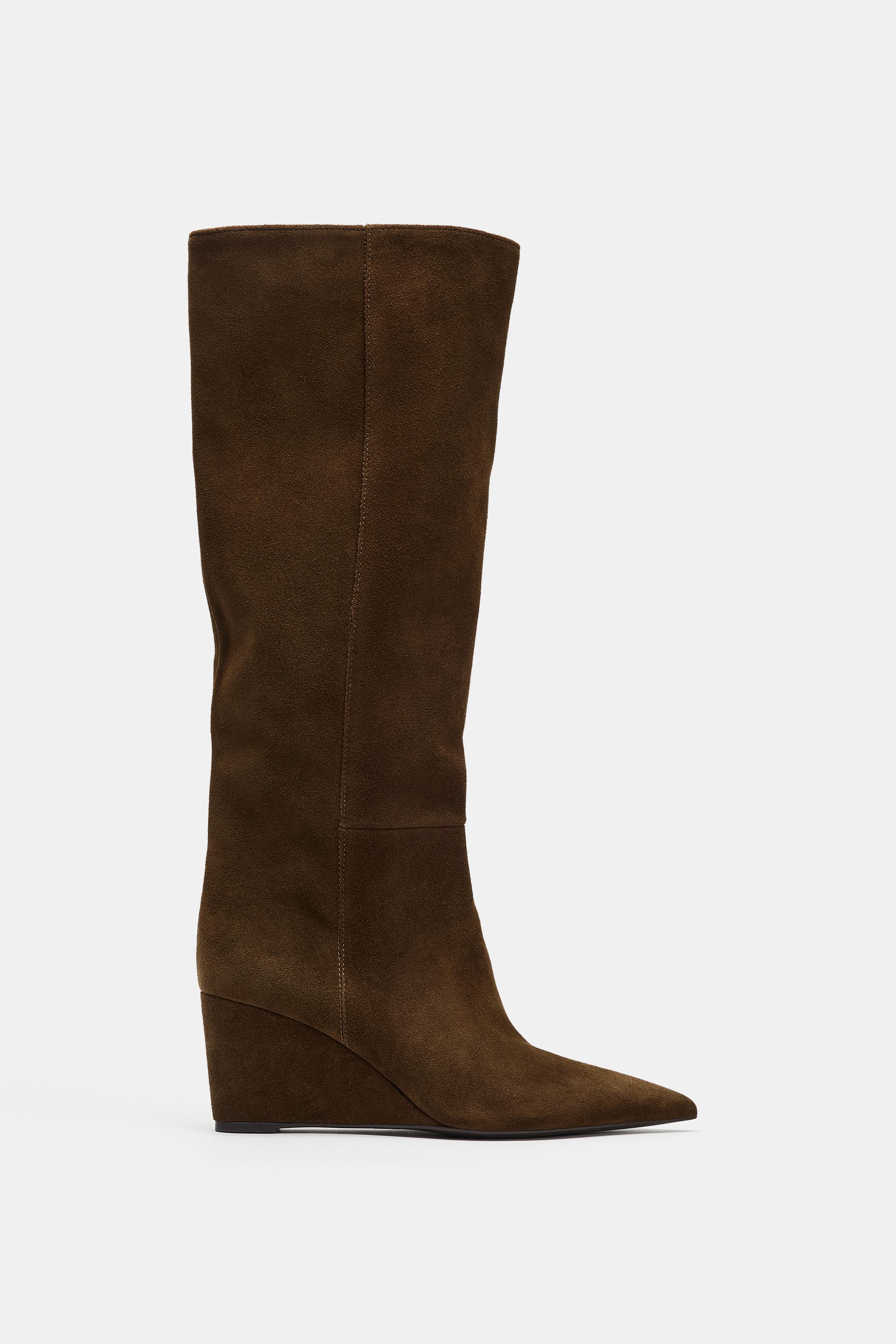 Suede Wedge Boot - Brown - 5