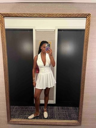 Sierra Mayhew in a white dress.