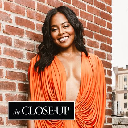 Adirenne Warren at her apartment wearing a loewe dress for the premiere of the last five years