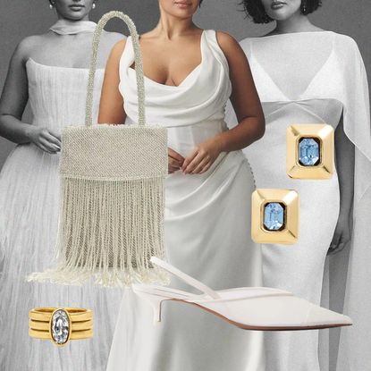 Collage of Bridal Dresses and Accessories