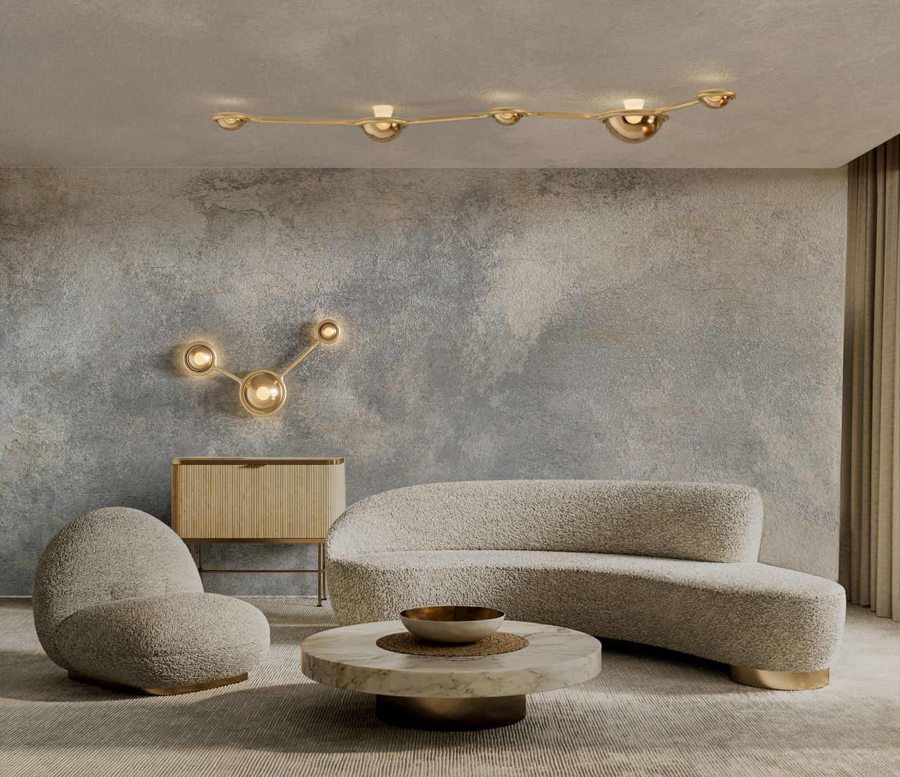 ‘Cassiopeia’ ceiling and wall lights by David Rockwell for Lasvit in living room setting