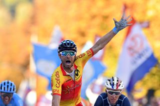 Alejandro Valverde (Spain) expresses genuine shock at winning the world title after being forced to lead out the sprint
