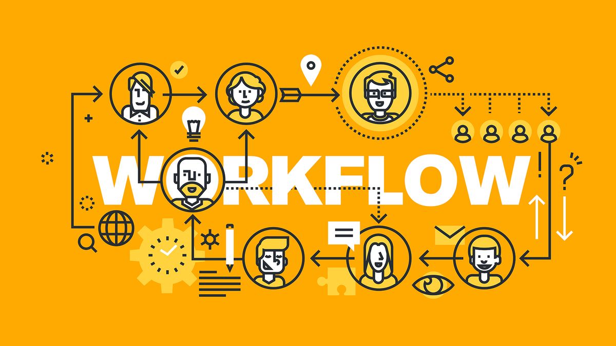 Abstract image of a black workflow diagram on a yellow background