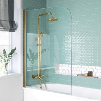 Geneva Brushed Brass Bath Screen | Easy Clean Glass | 800mm