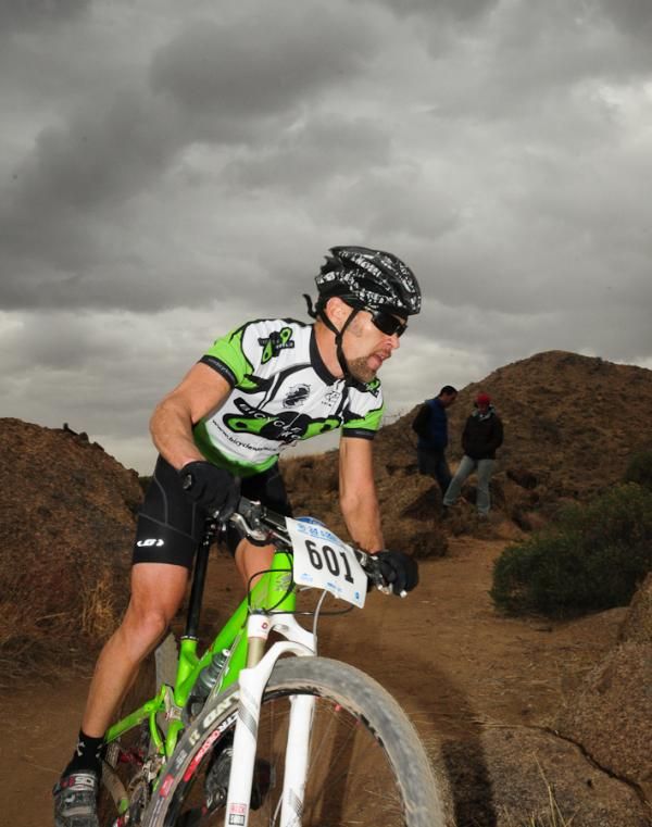 A racer coming through the rocks at dusk
