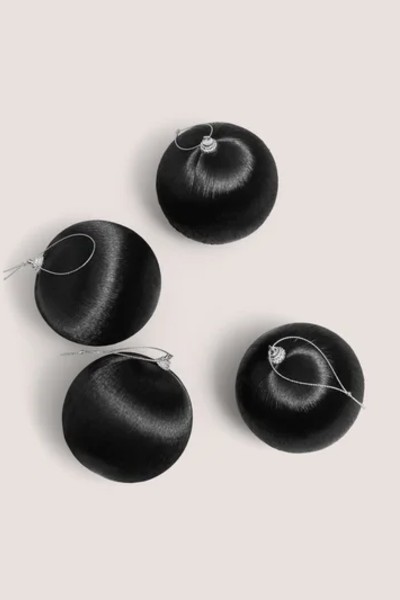 Matalan 4 Pack Black Satin Baubles