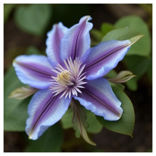 A close-up of a purple clematis flower