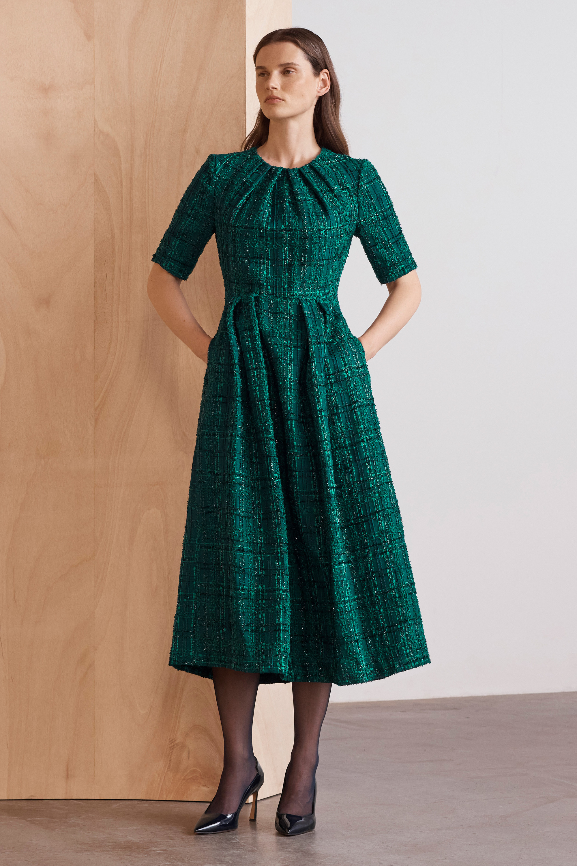 Turo Tweed Dress Dark Green