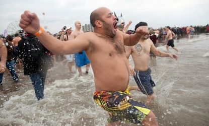 In Coney Island, N.Y., people screamed at the shock of the cold water