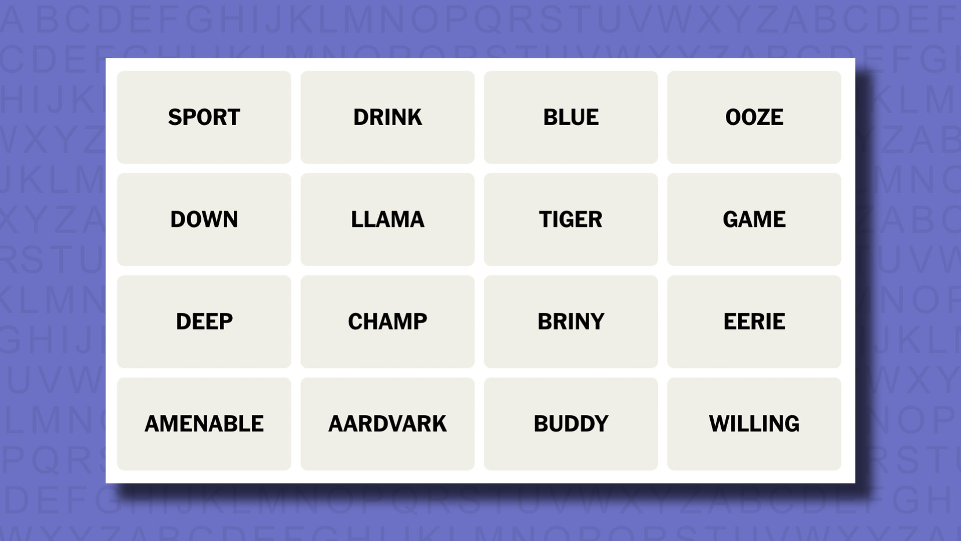 Today's NYT Connections game 420 ​words displayed⁤ on a purple background.