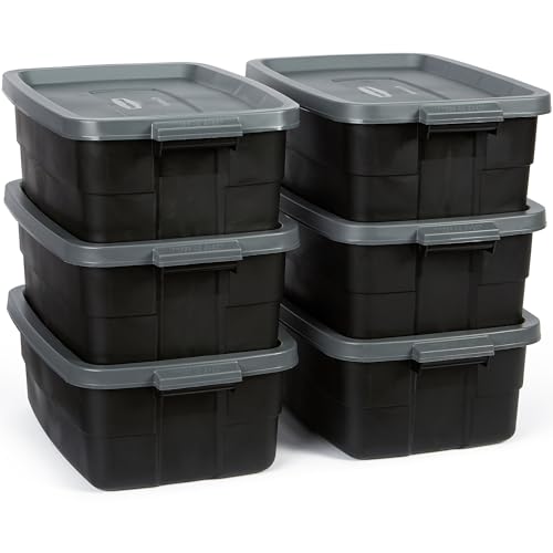 Rubbermaid 3-Pack Garage Storage Bins 18x12 Inch Heavy Duty Storage Bins, Large Capacity - Usa Made Stackable Plastic Bins With Lids Black