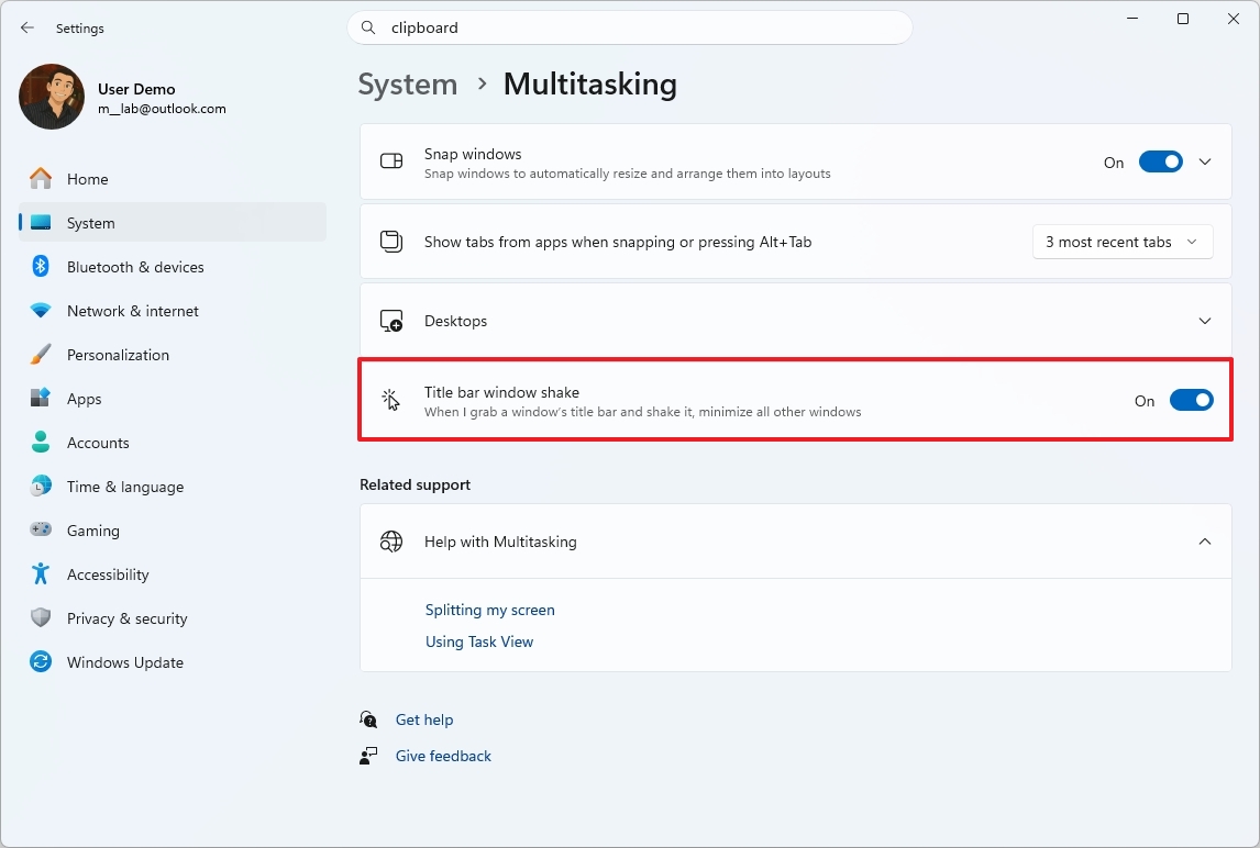 Title bar window shake