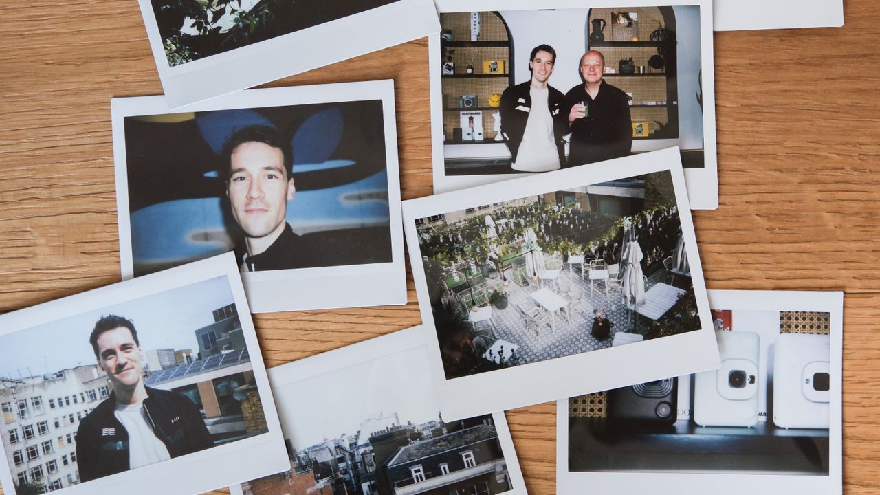 Instax Wide instant prints stacked on top of each other