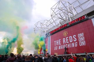 Anti-Glazer protests by United fans on May 2 led to the Premier League match against Liverpool being postponed (Barrington Coombs/PA).