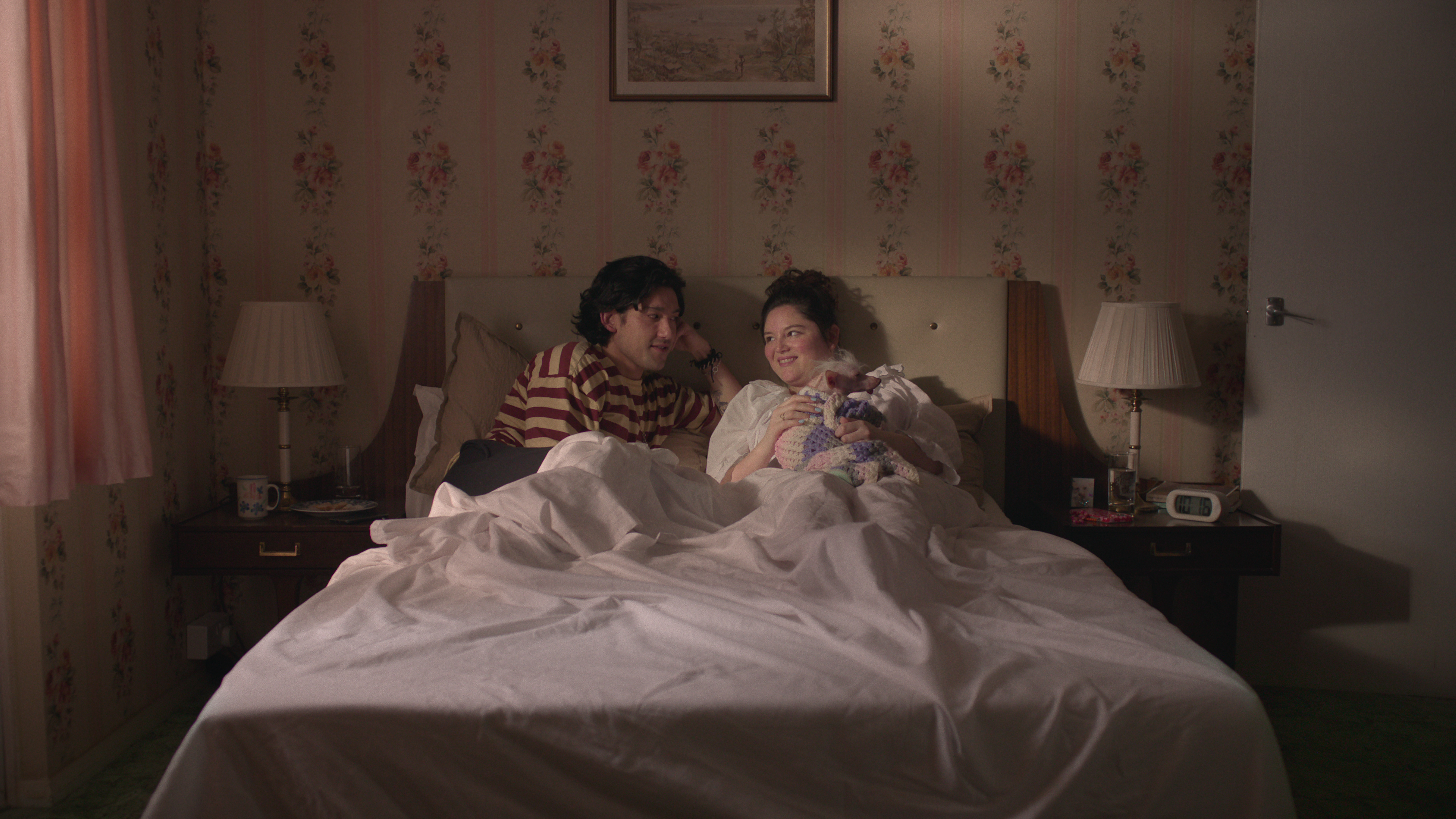 Jess, Felix and Astrid in bed in Too Much