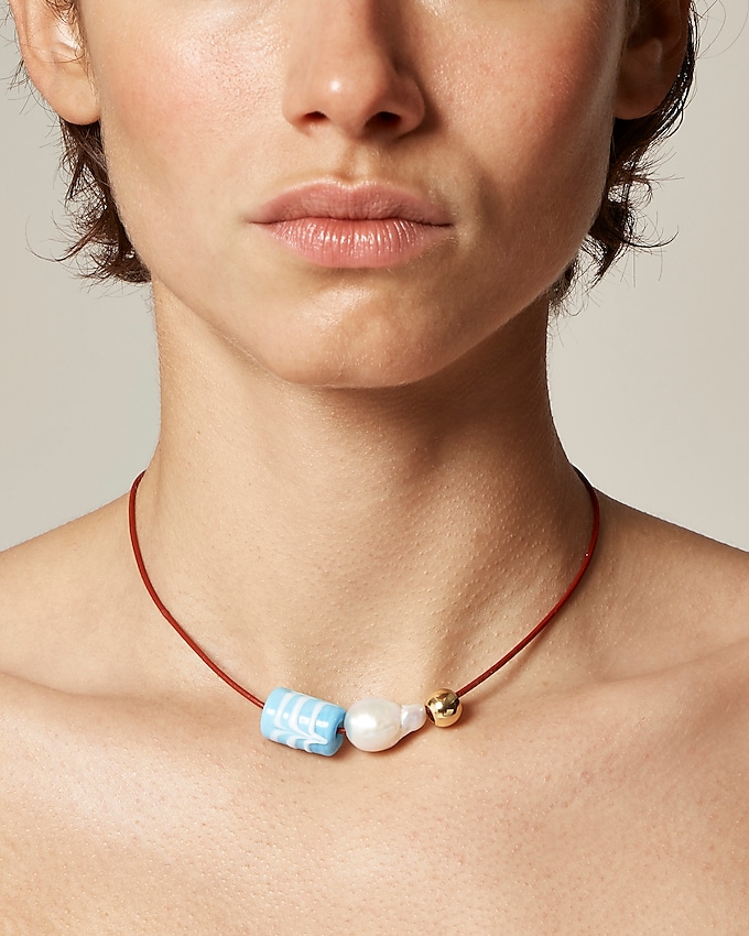 Beaded Leather Cord Necklace