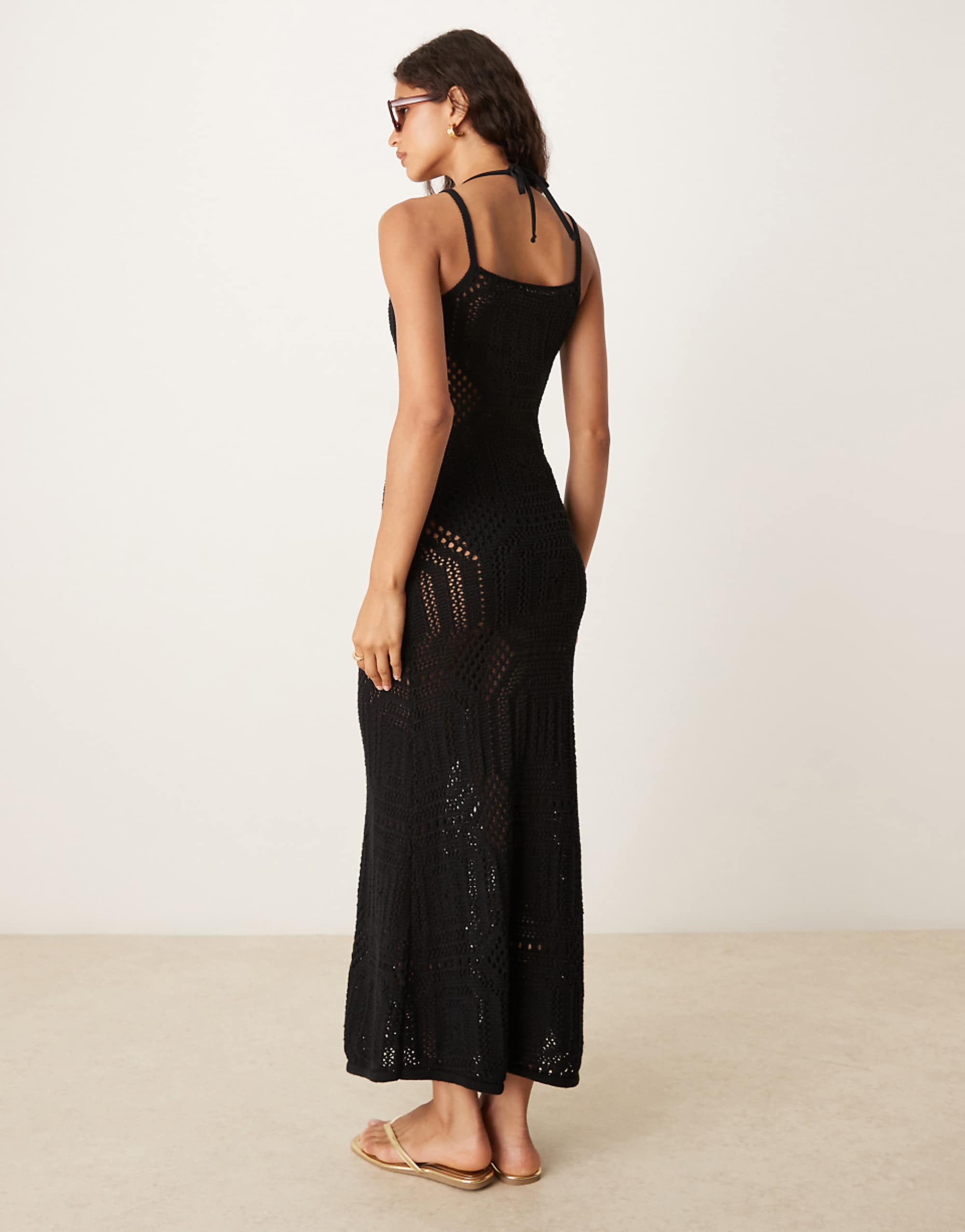 Vila Premium Crochet Knit Maxi Dress in Black