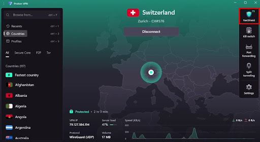 Screenshot of Proton VPN Android TV app