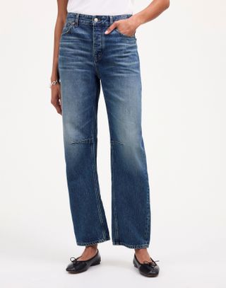 Madewell, Celana Jeans Berpinggang Barel yang Bergaris