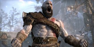 Kratos, angrily yelling in God of War.