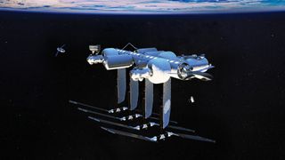Artist's illustration of Orbital Reef, a private space station project involving Blue Origin, Sierra Space and a number of other partners.