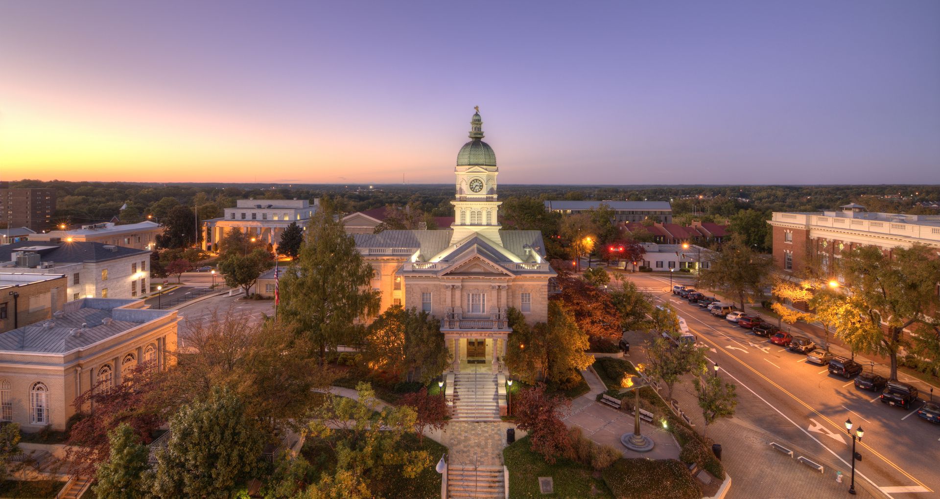 City Hall in Athens, Georgia, at sunset