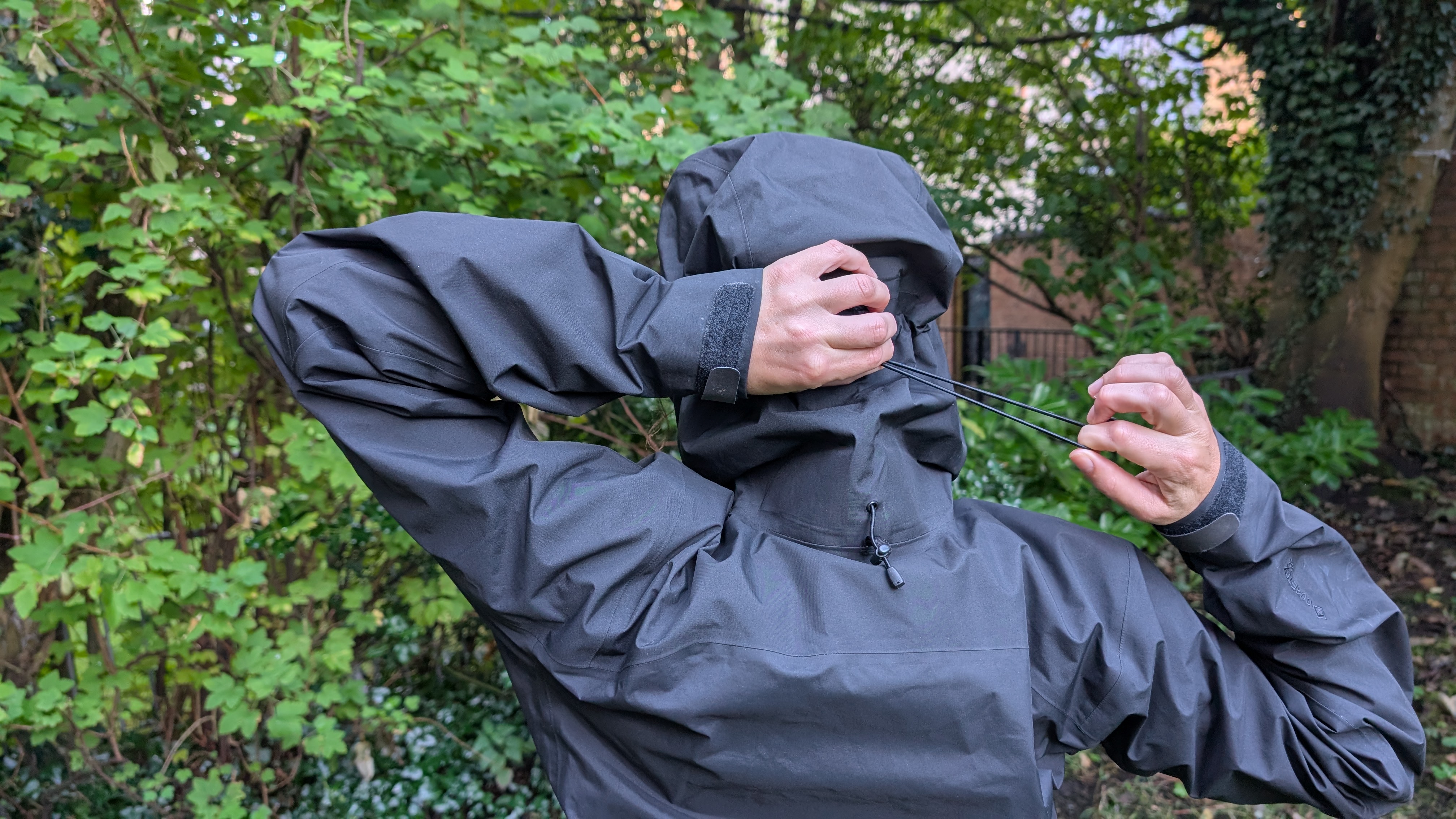 Julia Clarke wearing the Arc&#039;teryx Beta AR Stormhood Jacket in black