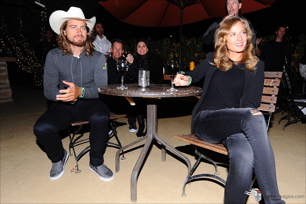 Peter Sagan and his wife, Katerina, enjoy the Friday evening dinner at Westlake Village in Southern California