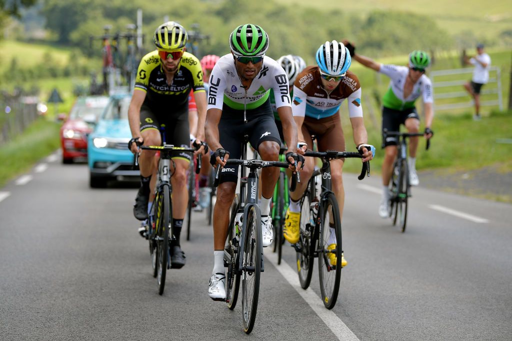 Amanuel Ghebreigzabhier in the break on stage 11