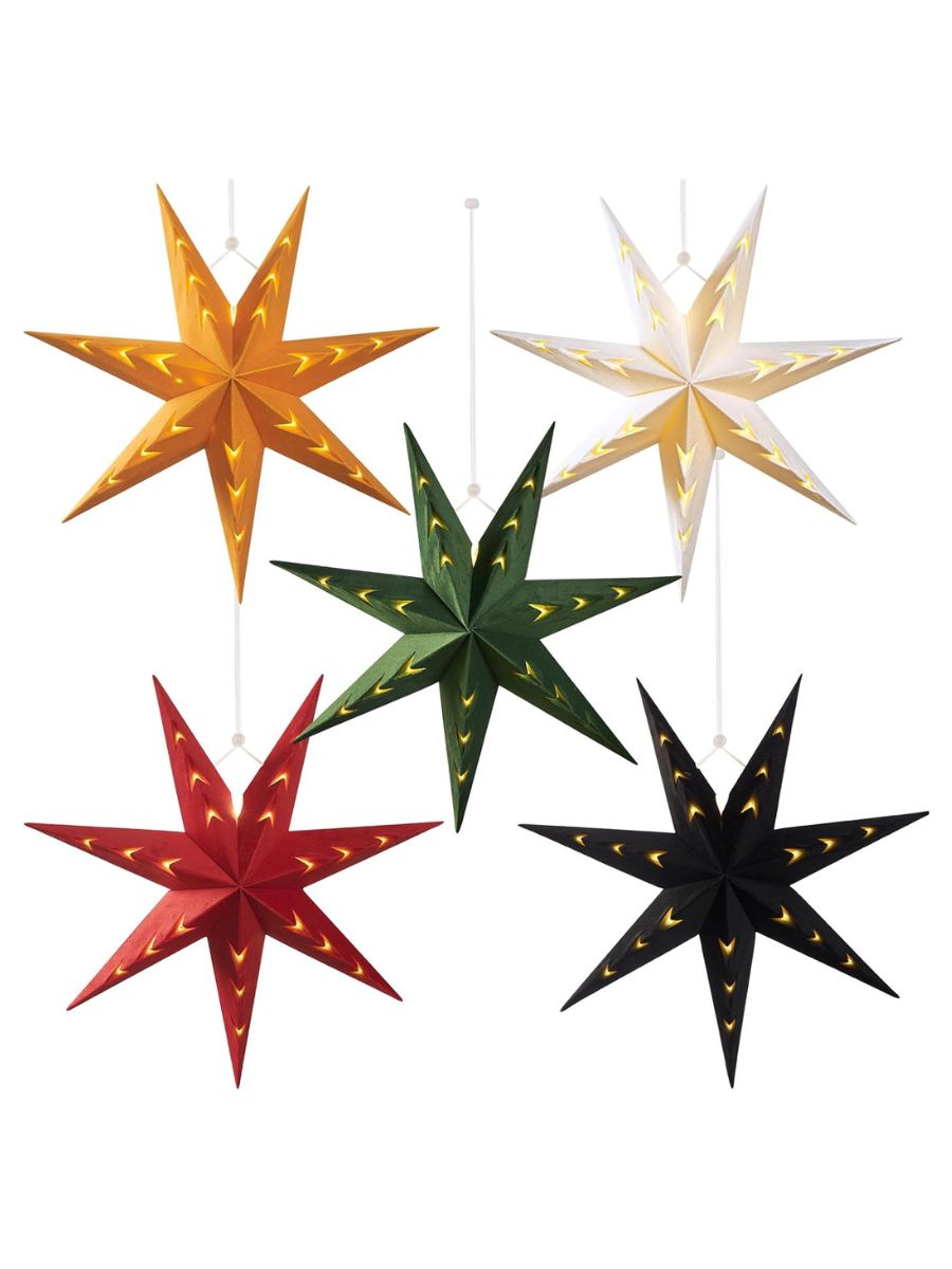 5-Piece 7-Pointed Paper Star Decoration With Light