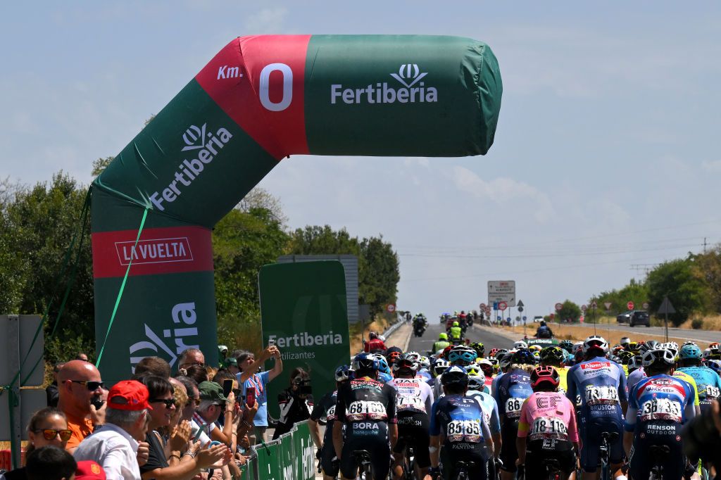 CAZORLA SPAIN AUGUST 24 Km0 detail view prior to the La Vuelta 79th Tour of Spain 2024 Stage 8 a159km stage from Ubeda to Cazorla 1056m UCIWT on August 24 2024 in Cazorla Spain Photo by Tim de WaeleGetty Images