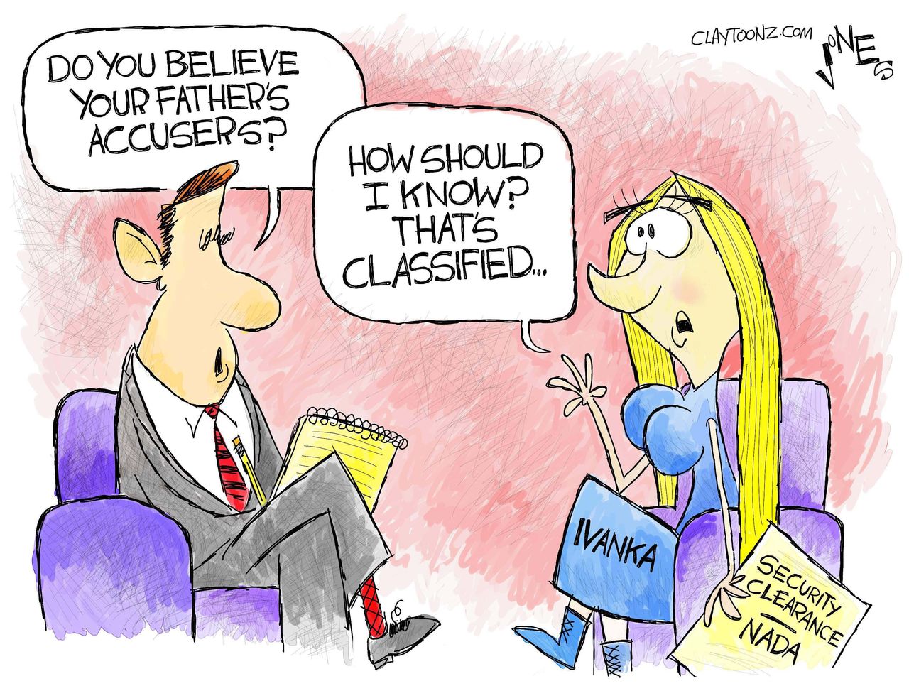 Political cartoon U.S. Ivanka Trump sexual assault allegations White House security clearance