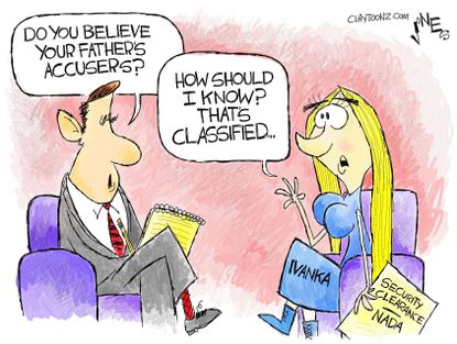 Political cartoon U.S. Ivanka Trump sexual assault allegations White House security clearance