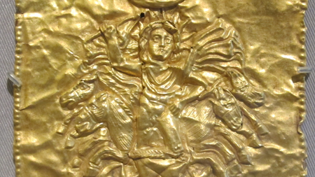 Section of a priestly crown with Helios driving a quadriga, gold, gorgippia, North Pontus, 1st century AD.