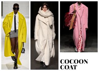 models on the fall runways in cocoon coats