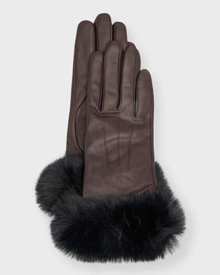 Sofia Cashmere Gloves, Leather & Cashmere with Faux Fur Cuffs